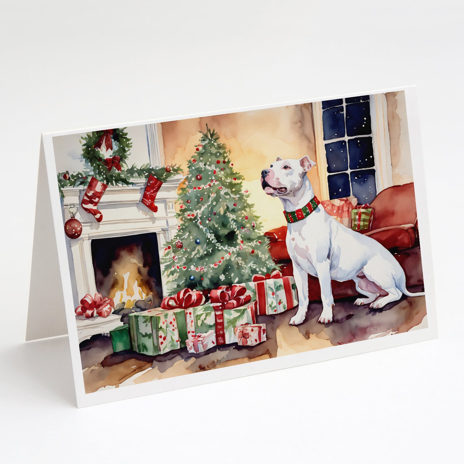 Buy this White Pit Bull Terrier Christmas Greeting Cards and Envelopes Pack of 8