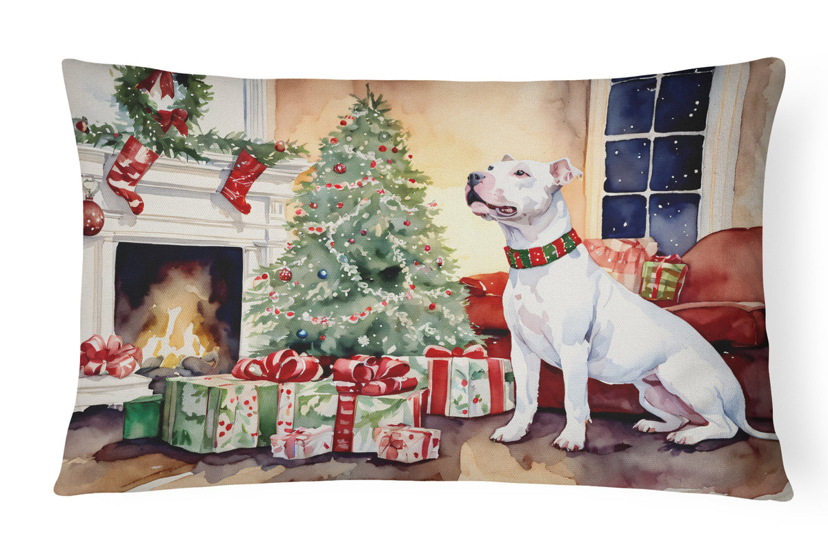 Buy this White Pit Bull Terrier Christmas Fabric Decorative Pillow
