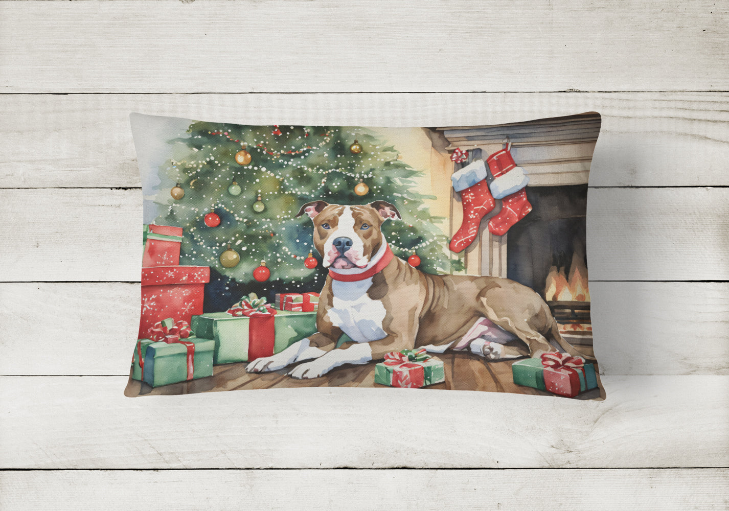 Pit Bull Terrier Christmas Fabric Decorative Pillow