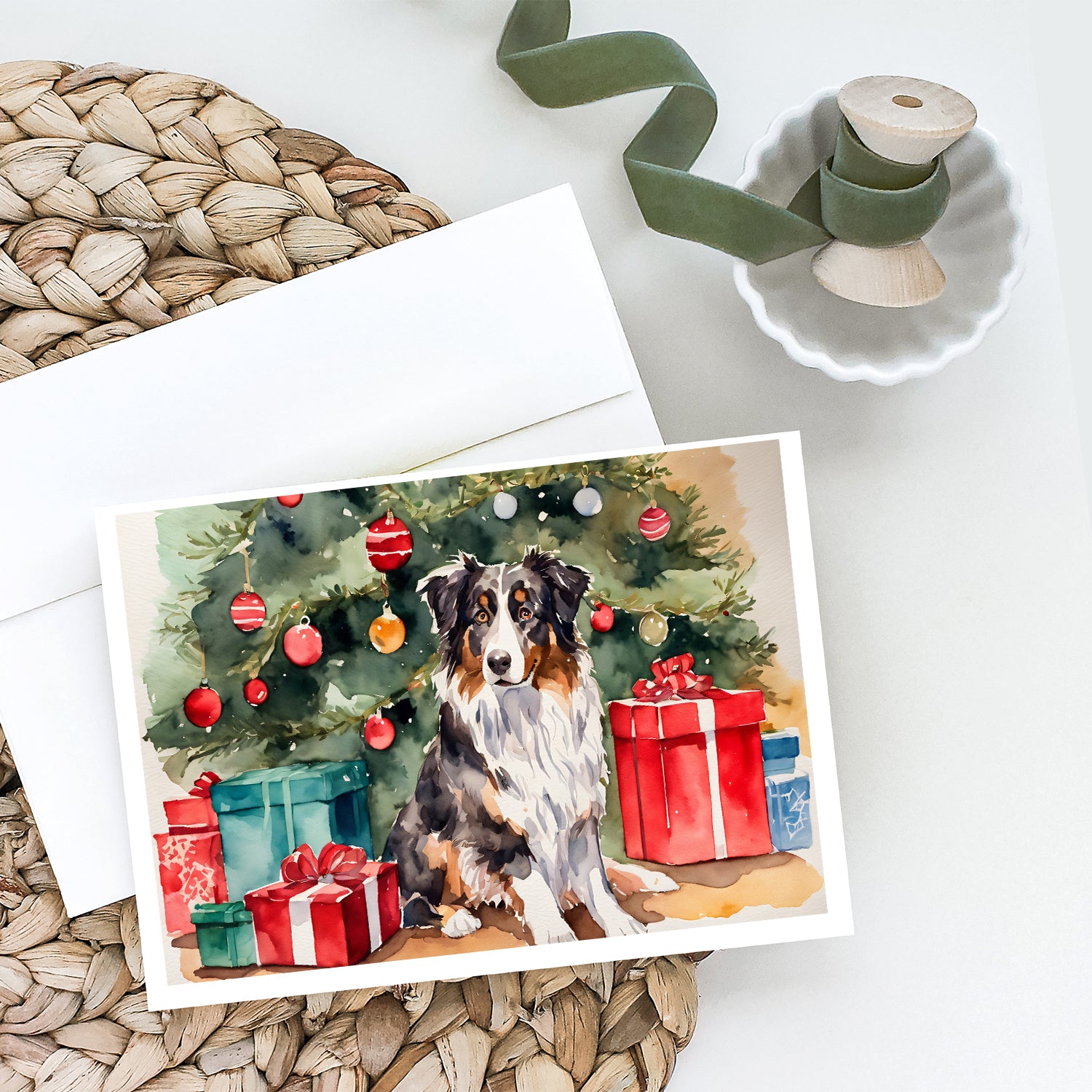 Australian Shepherd Christmas Greeting Cards and Envelopes Pack of 8