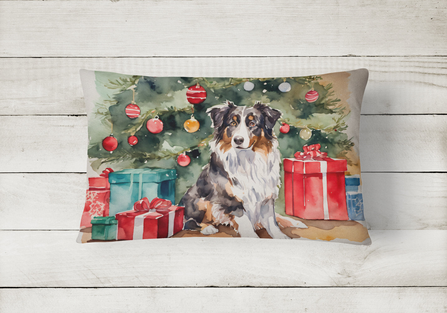 Australian Shepherd Christmas Fabric Decorative Pillow