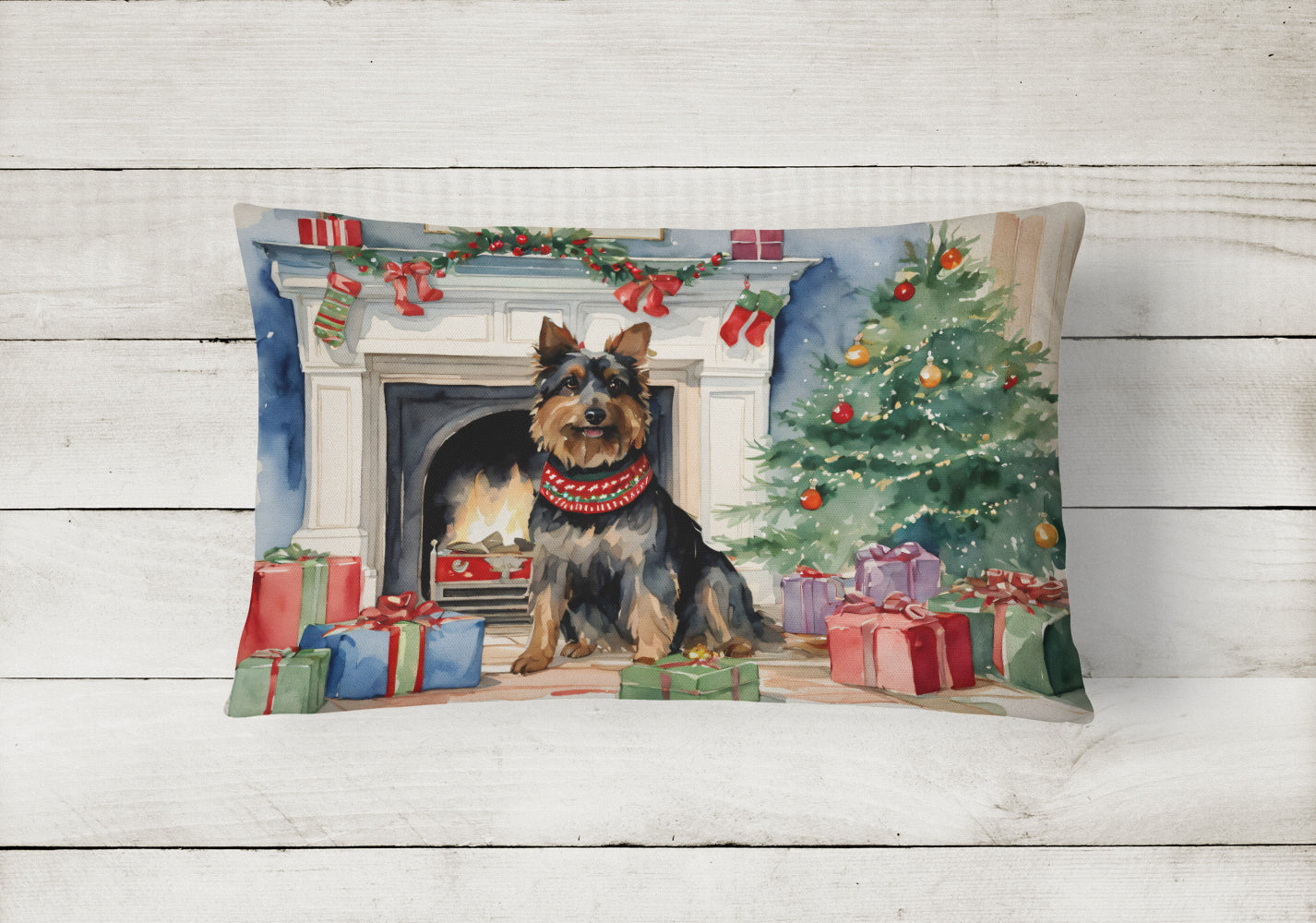 Australian Terrier Christmas Fabric Decorative Pillow
