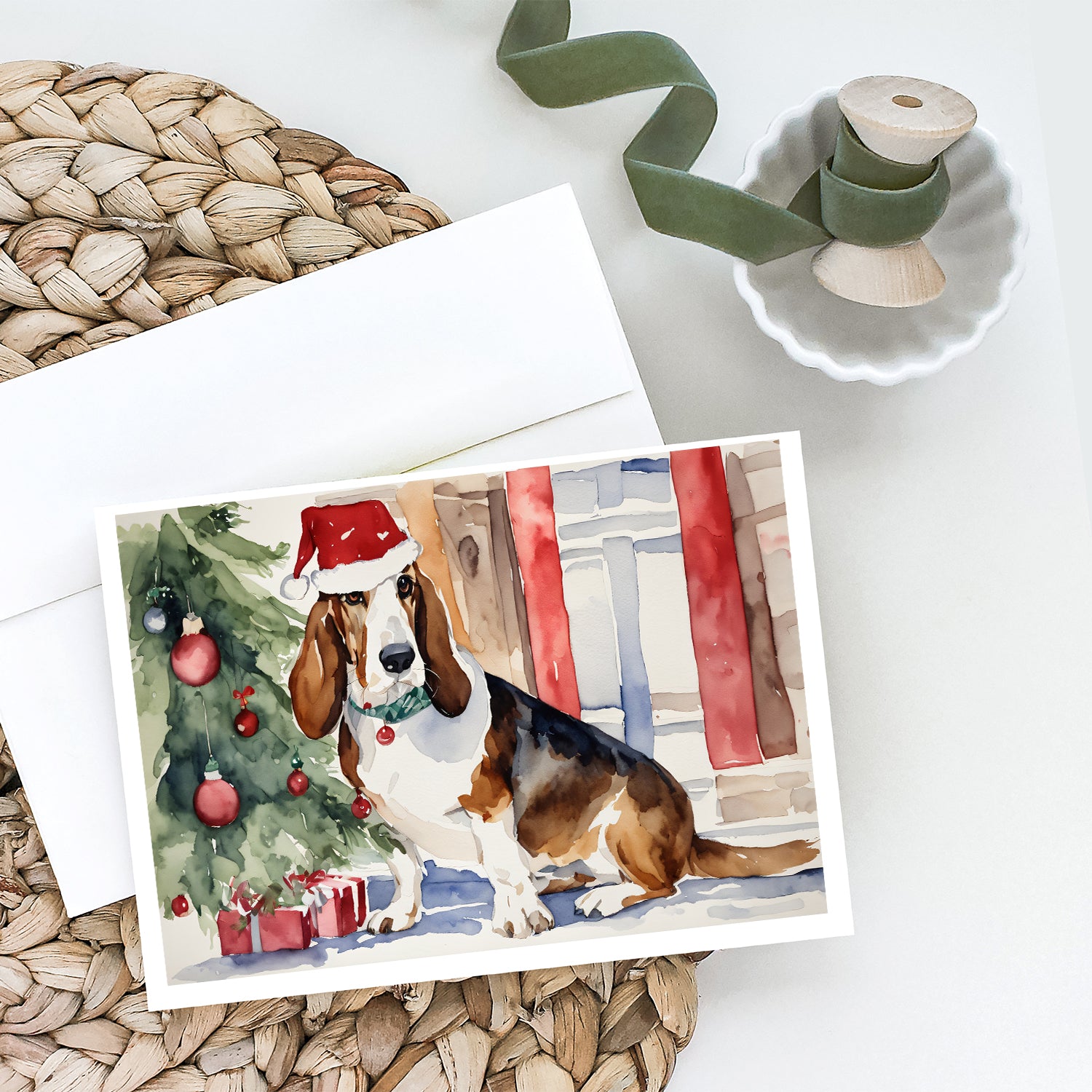 Basset Hound Christmas Greeting Cards and Envelopes Pack of 8