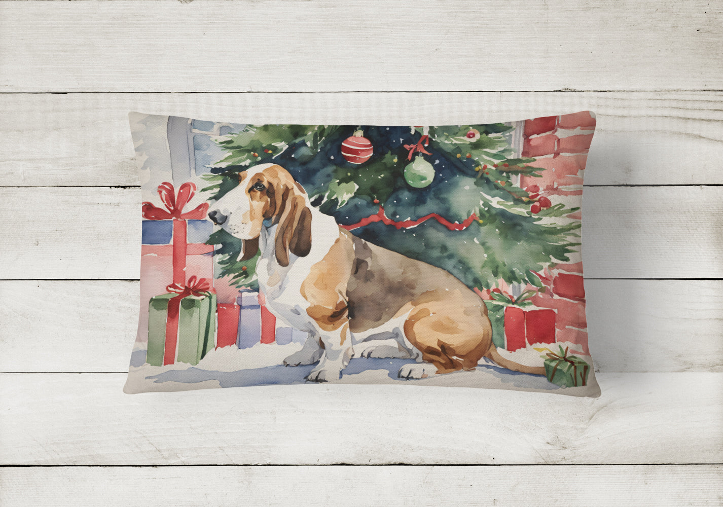 Buy this Basset Hound Christmas Fabric Decorative Pillow