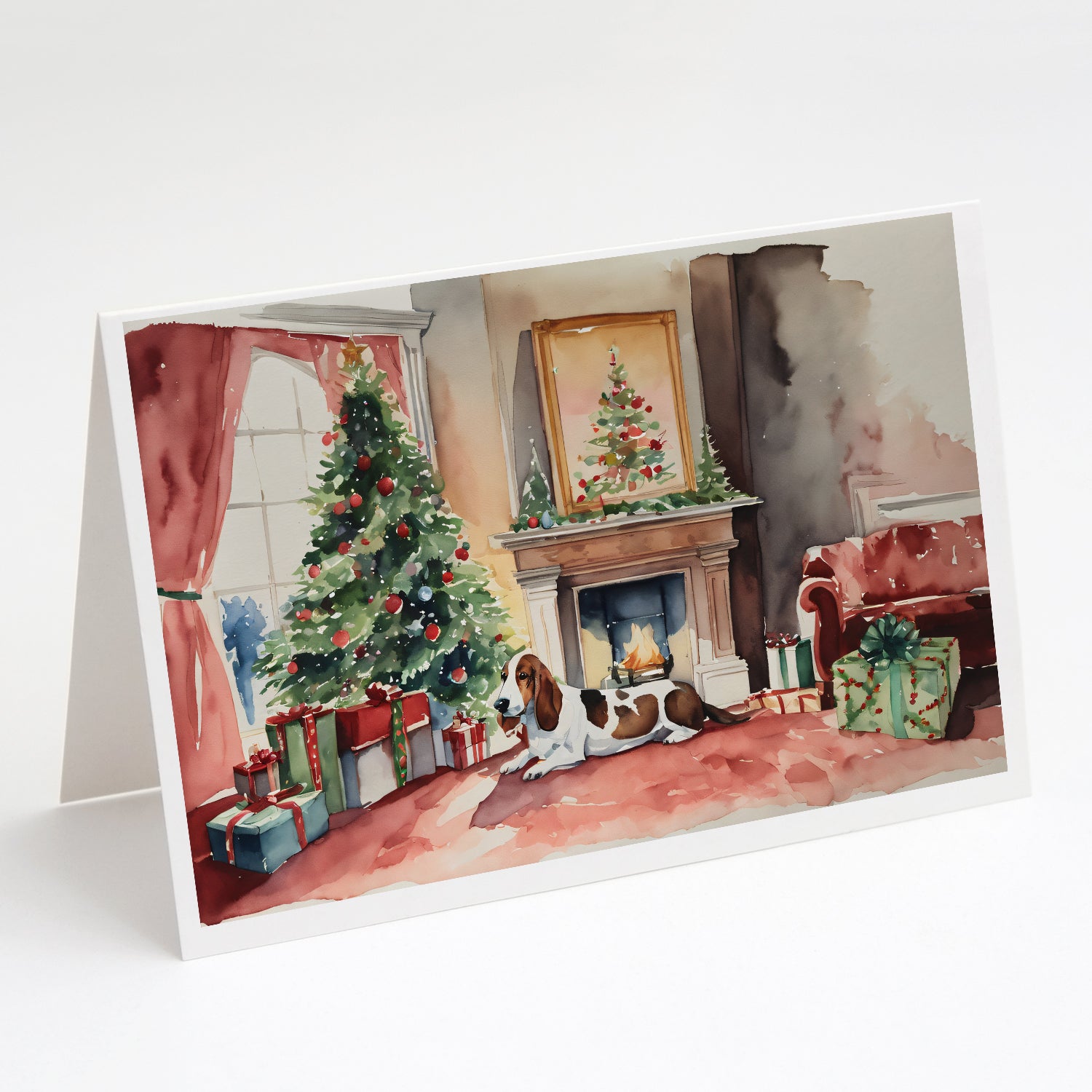 Buy this Basset Hound Christmas Greeting Cards and Envelopes Pack of 8