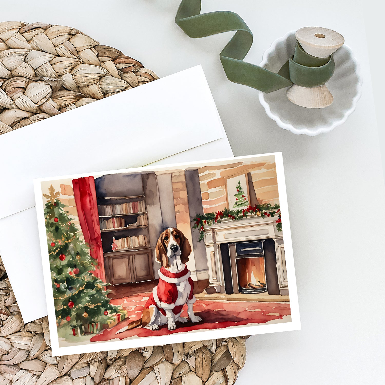 Basset Hound Christmas Greeting Cards and Envelopes Pack of 8