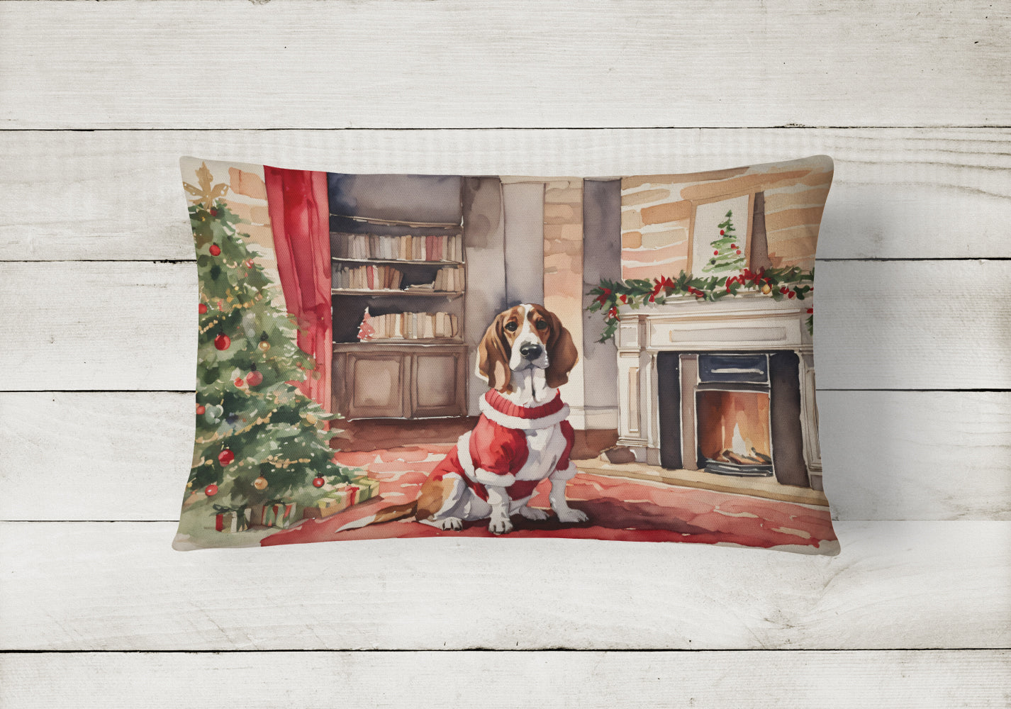 Basset Hound Christmas Fabric Decorative Pillow