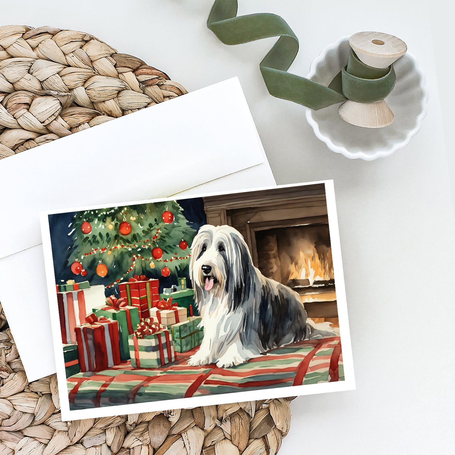Buy this Bearded Collie Christmas Greeting Cards and Envelopes Pack of 8