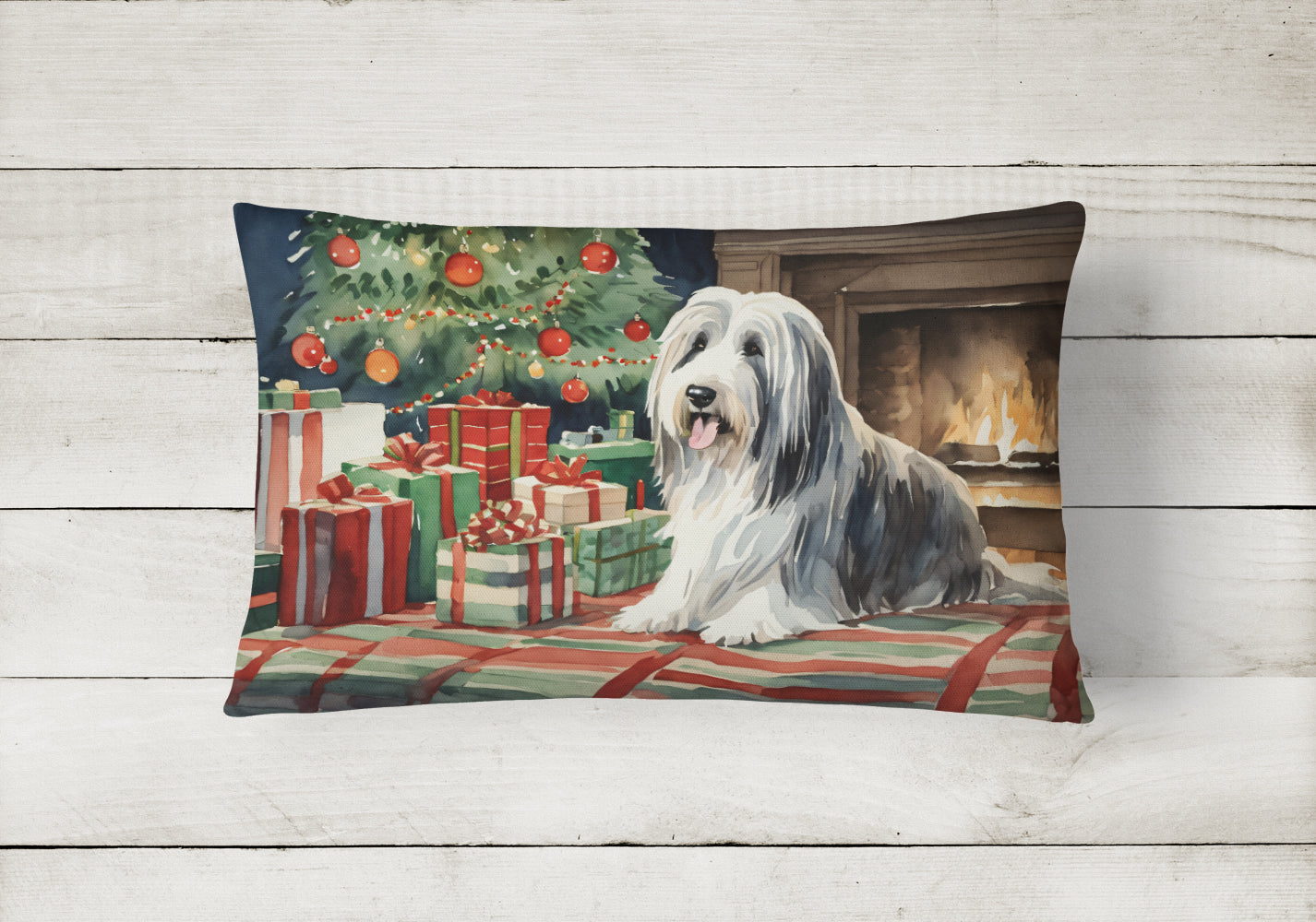 Bearded Collie Christmas Fabric Decorative Pillow