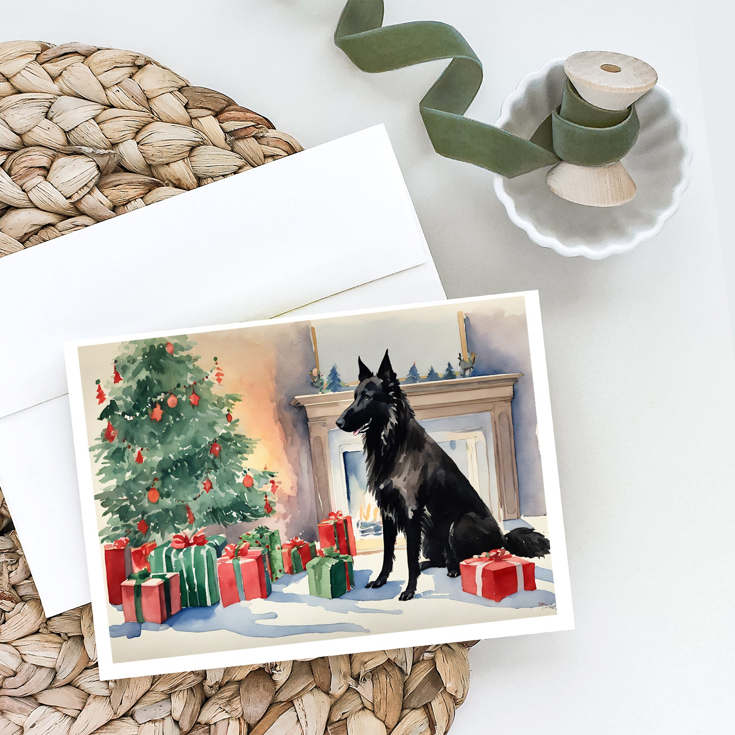 Belgian Sheepdog Christmas Greeting Cards and Envelopes Pack of 8