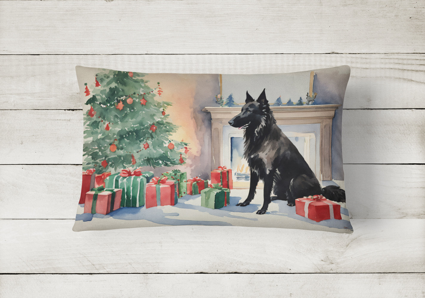 Belgian Sheepdog Christmas Fabric Decorative Pillow