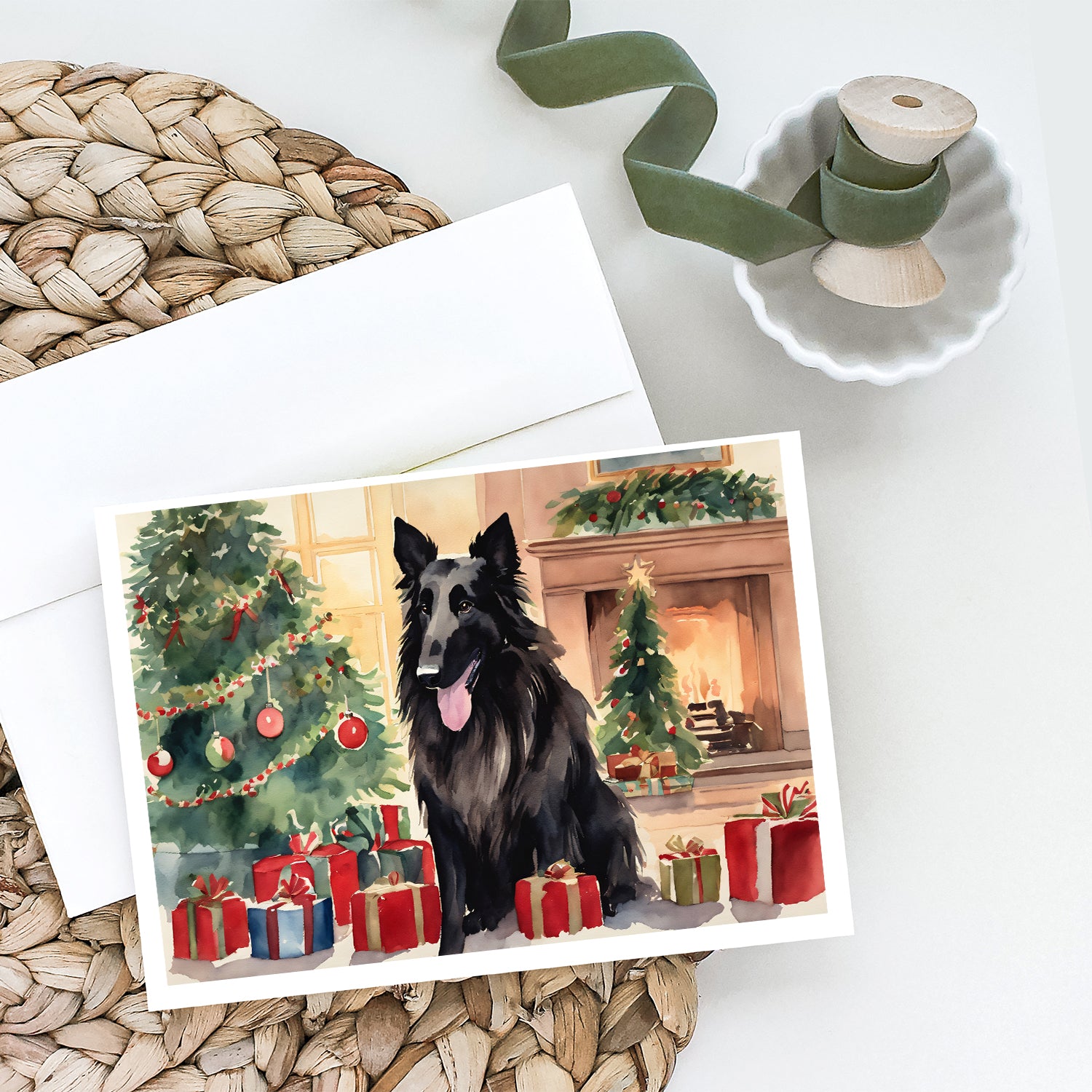 Belgian Sheepdog Christmas Greeting Cards and Envelopes Pack of 8