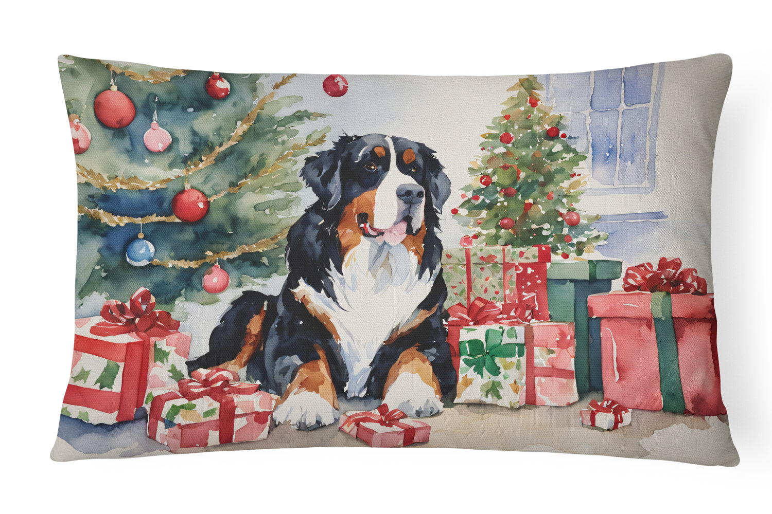 Buy this Bernese Mountain Dog Christmas Fabric Decorative Pillow