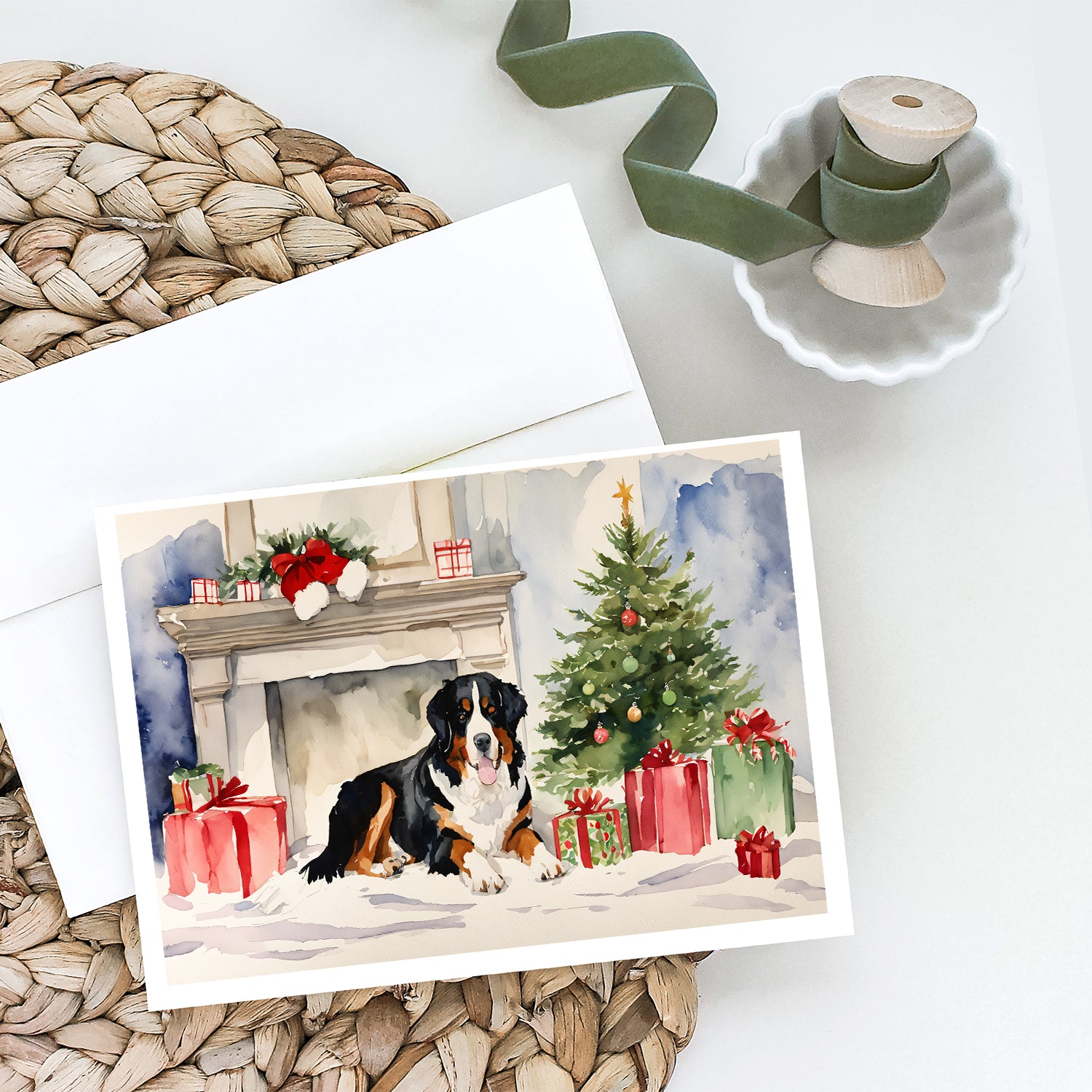 Bernese Mountain Dog Christmas Greeting Cards and Envelopes Pack of 8
