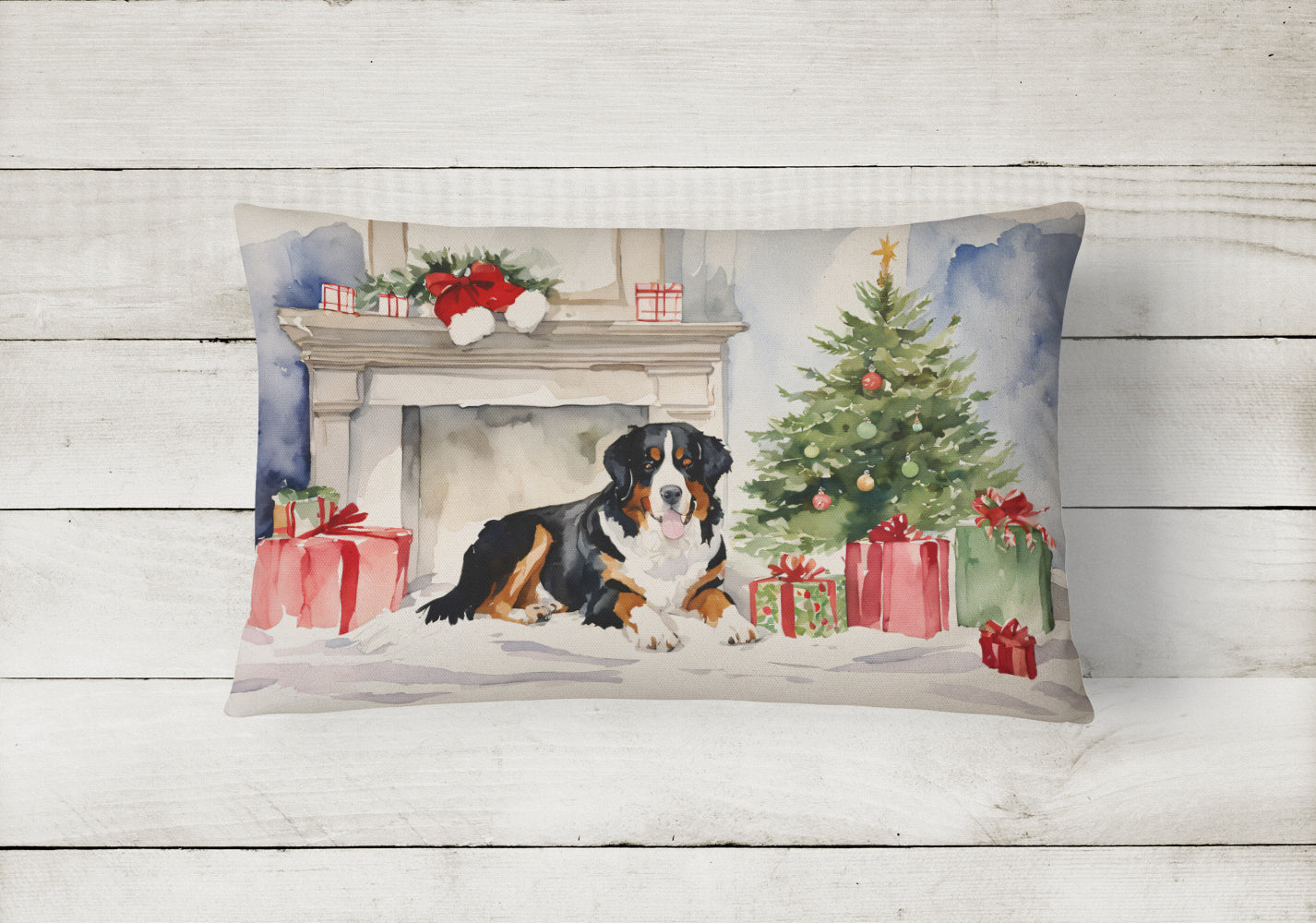 Buy this Bernese Mountain Dog Christmas Fabric Decorative Pillow