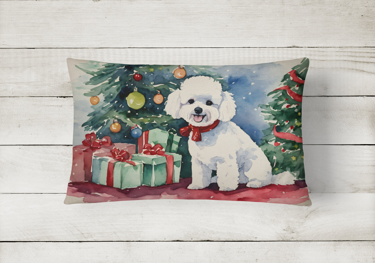 Bichon Frise Christmas Fabric Decorative Pillow