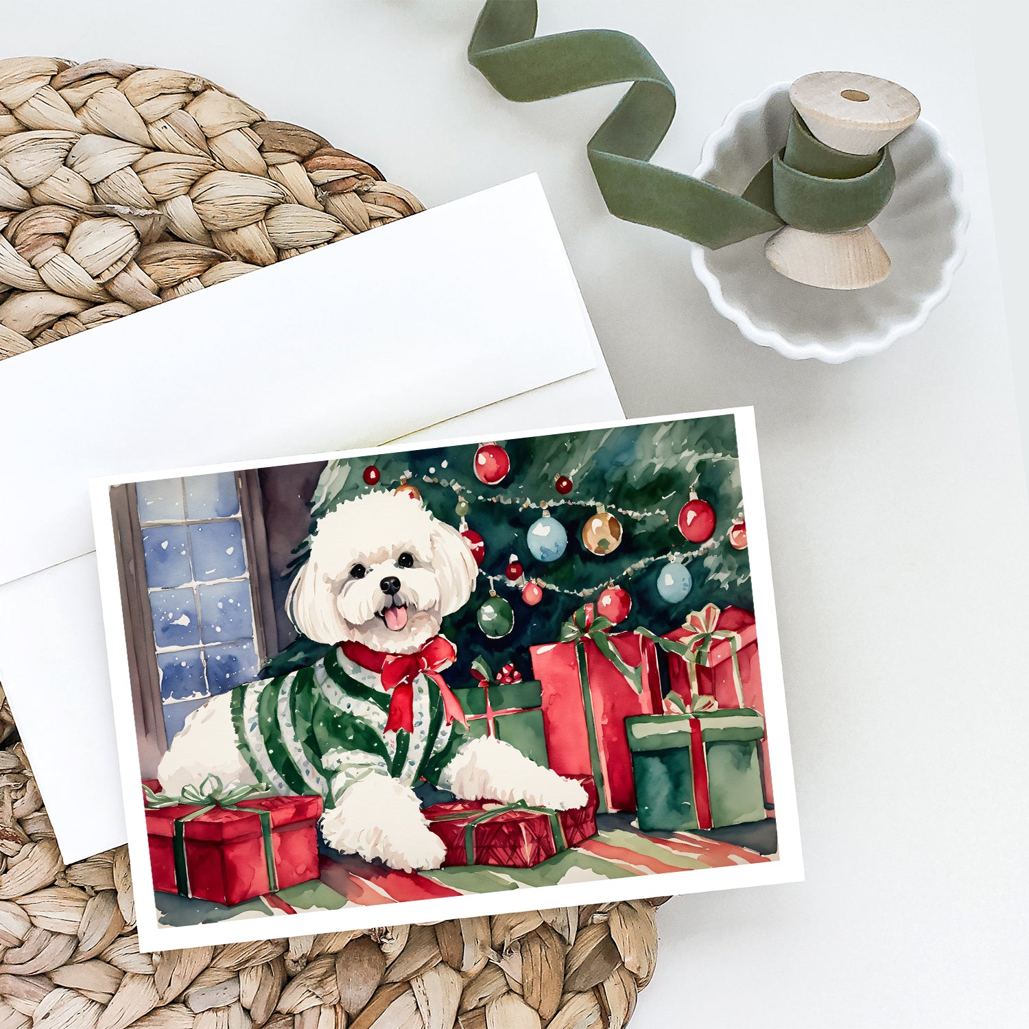 Bichon Frise Christmas Greeting Cards and Envelopes Pack of 8