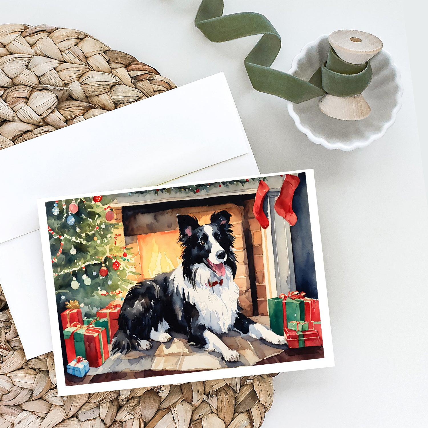 Border Collie Christmas Greeting Cards and Envelopes Pack of 8