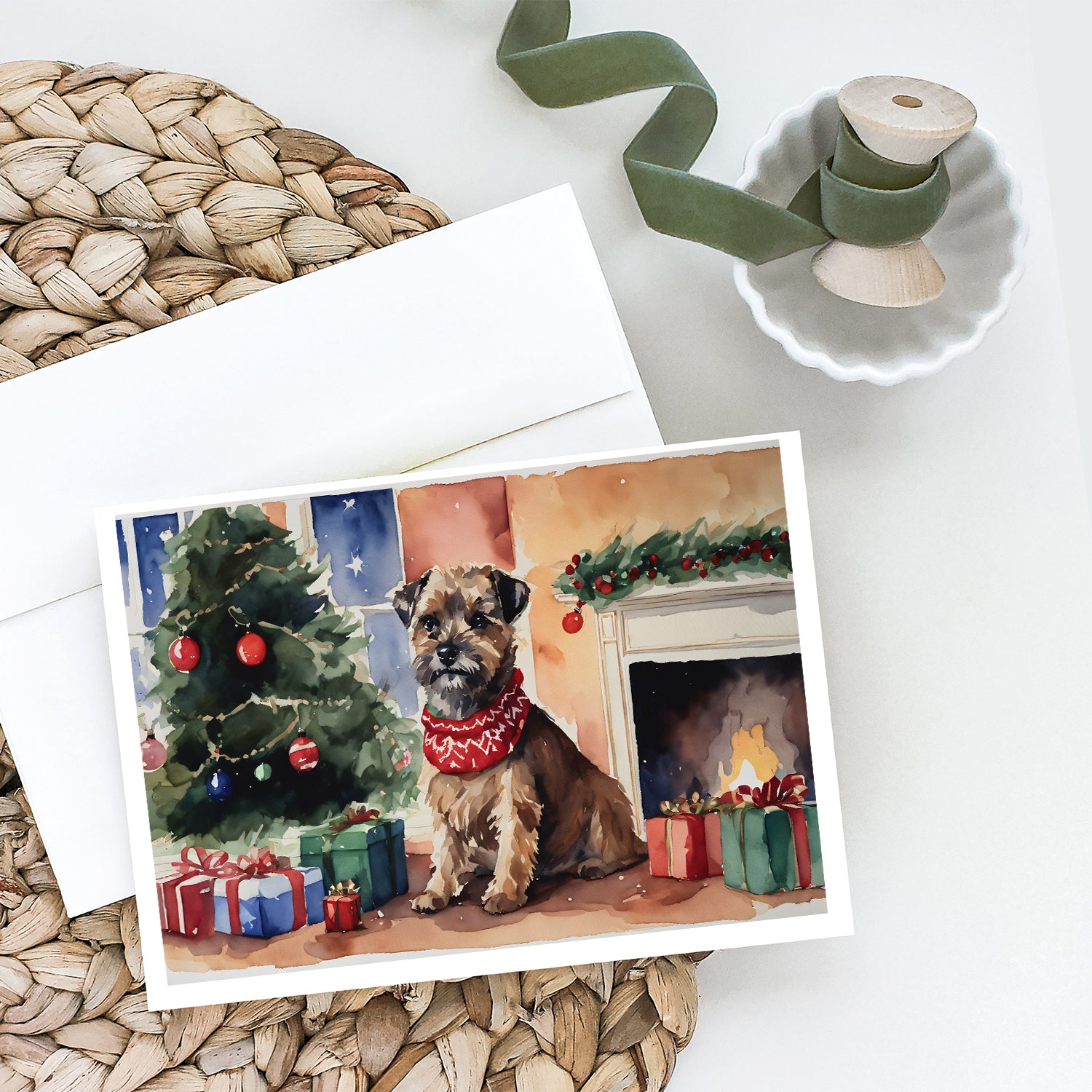Border Terrier Christmas Greeting Cards and Envelopes Pack of 8
