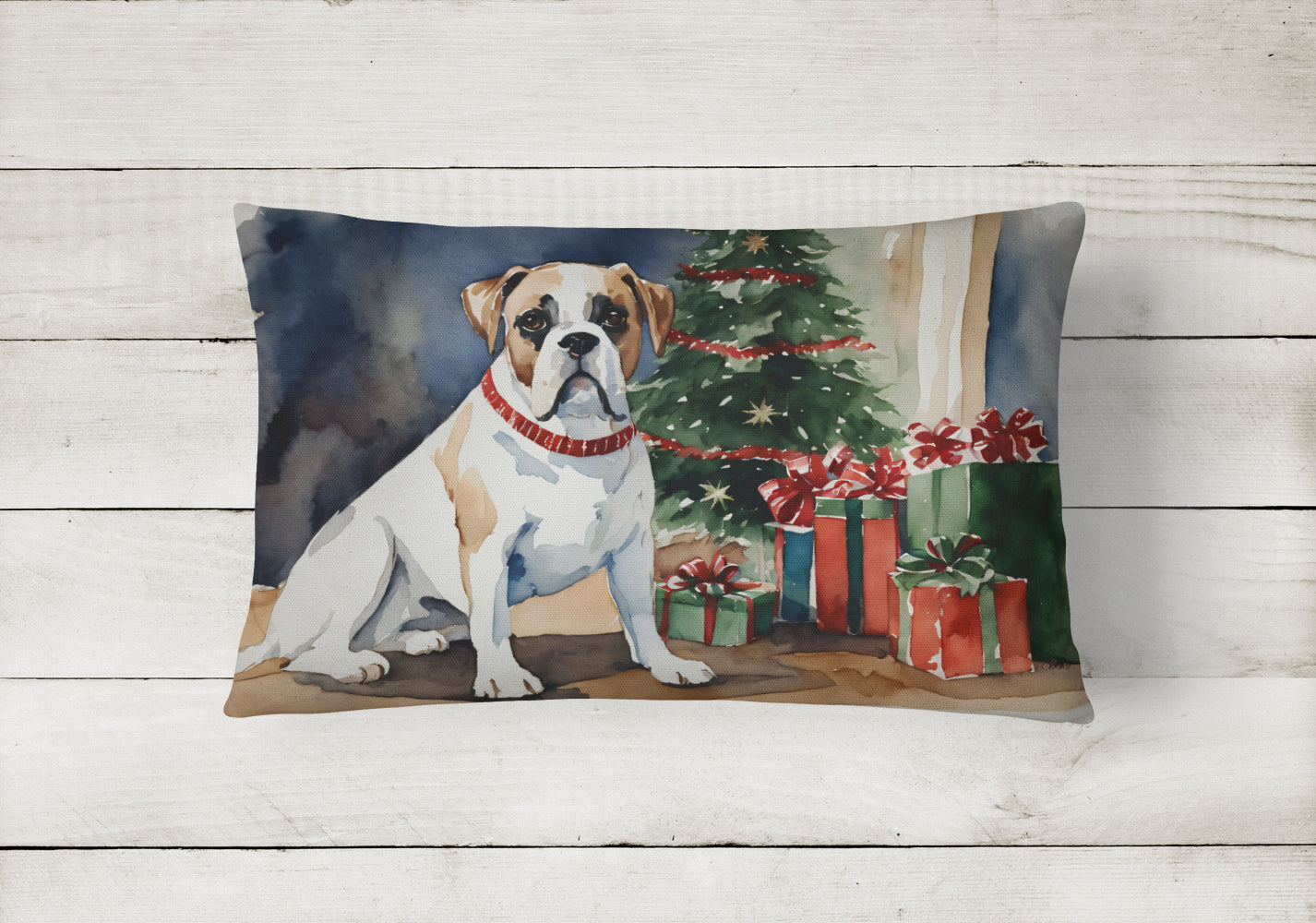 White Boxer Christmas Fabric Decorative Pillow