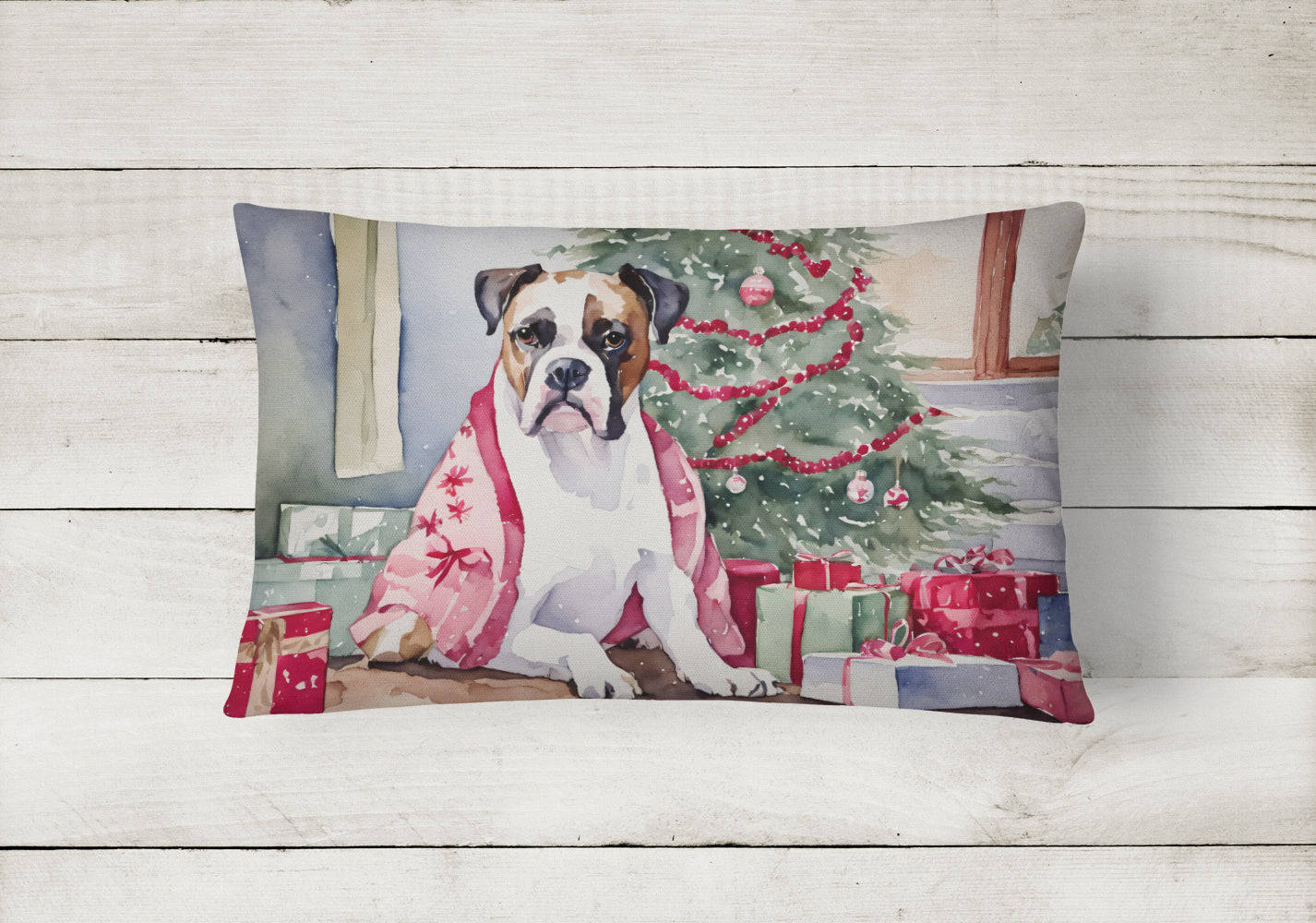 White Boxer Christmas Fabric Decorative Pillow