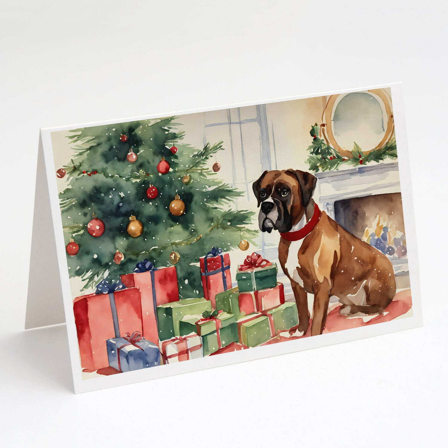 Buy this Fawn Boxer Christmas Greeting Cards and Envelopes Pack of 8