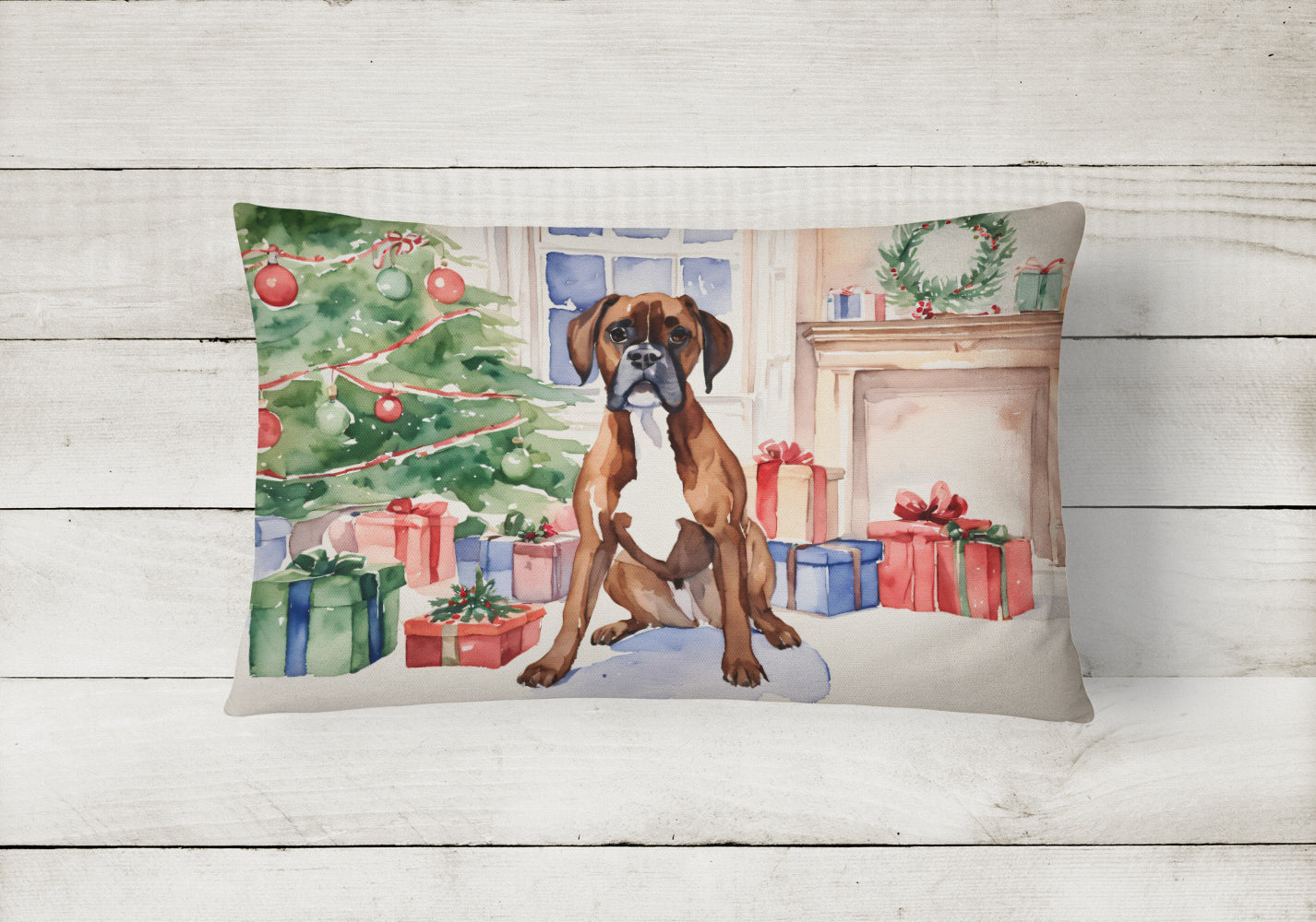 Fawn Boxer Christmas Fabric Decorative Pillow