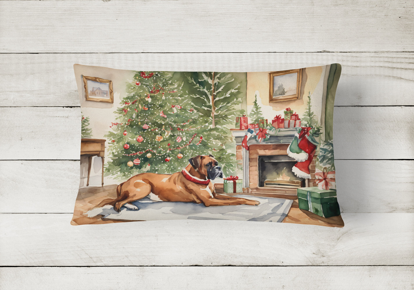 Fawn Boxer Christmas Fabric Decorative Pillow