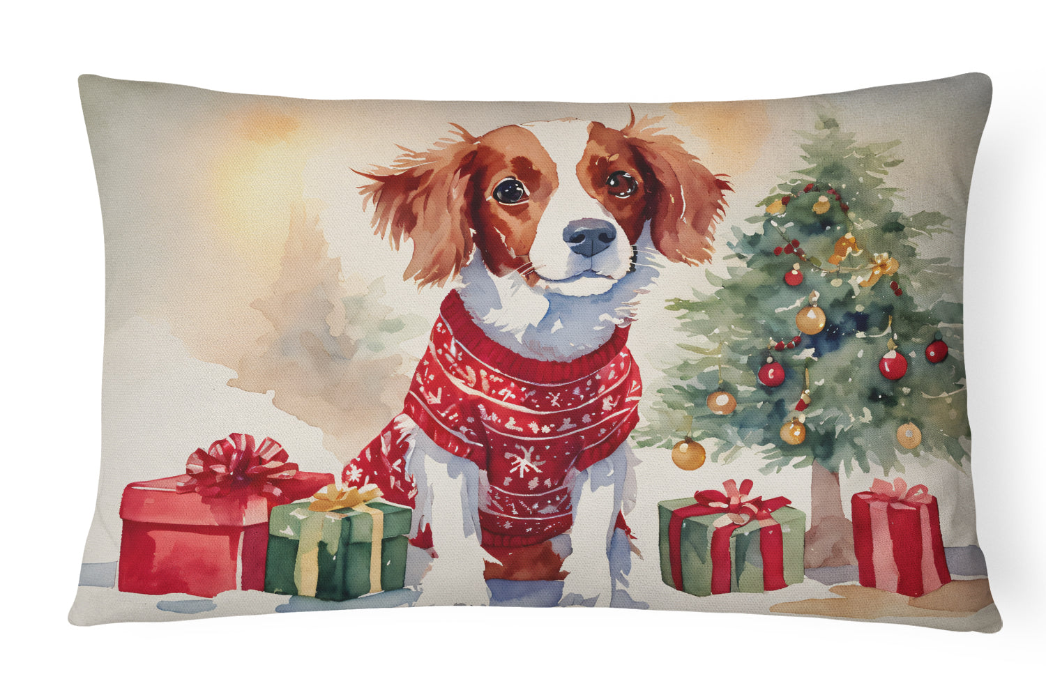 Buy this Brittany Spaniel Christmas Fabric Decorative Pillow