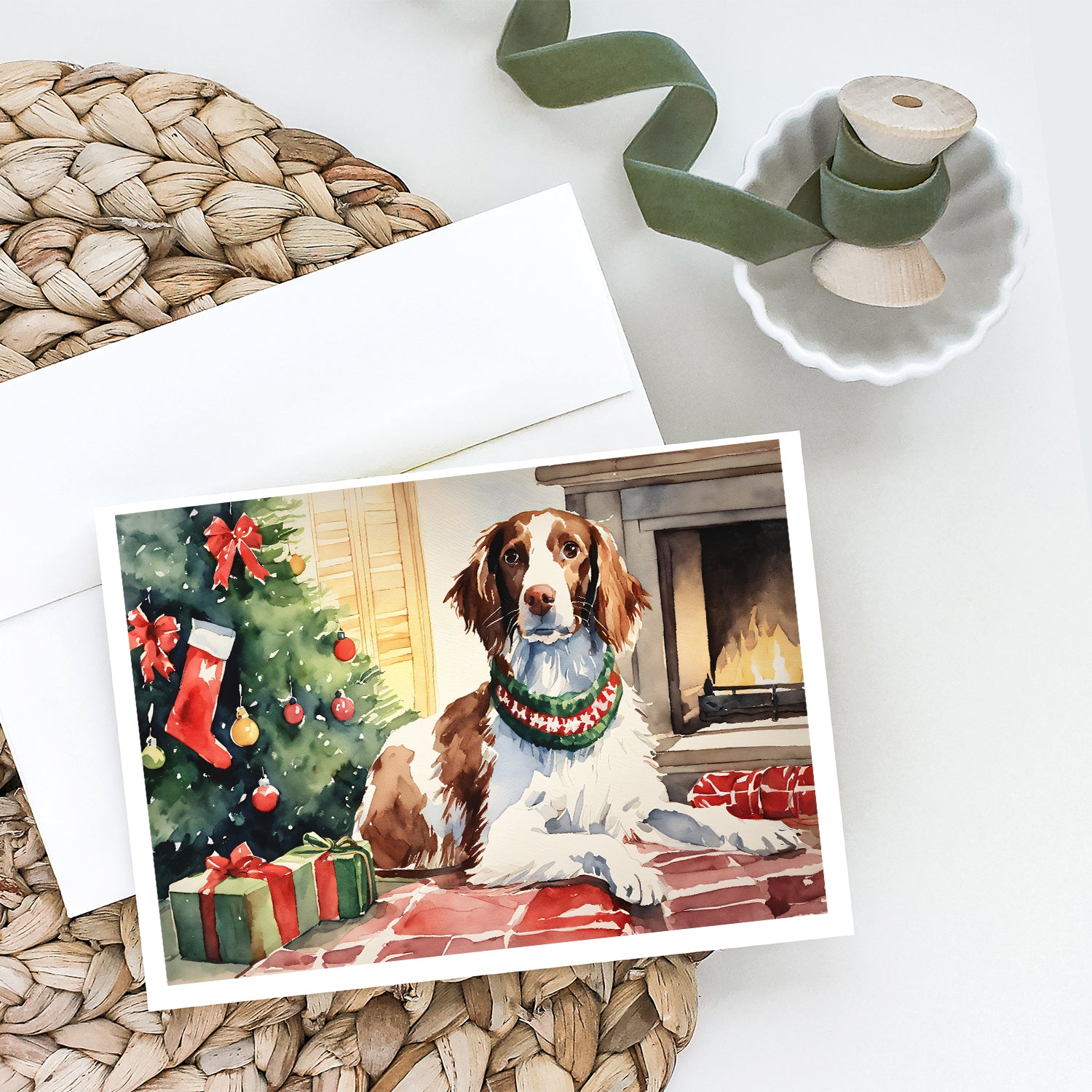 Brittany Spaniel Christmas Greeting Cards and Envelopes Pack of 8