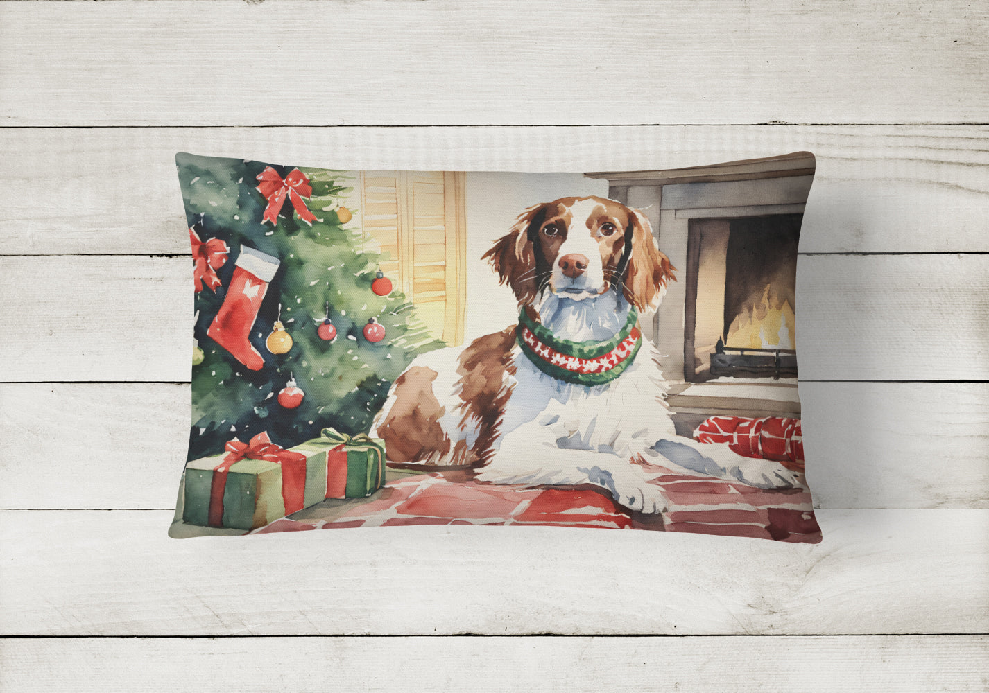 Buy this Brittany Spaniel Christmas Fabric Decorative Pillow