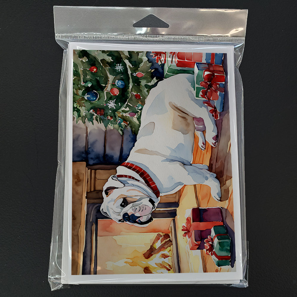 White English Bulldog Christmas Greeting Cards and Envelopes Pack of 8