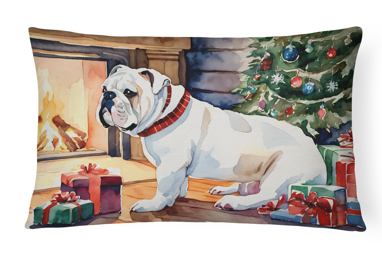 Buy this White English Bulldog Christmas Fabric Decorative Pillow