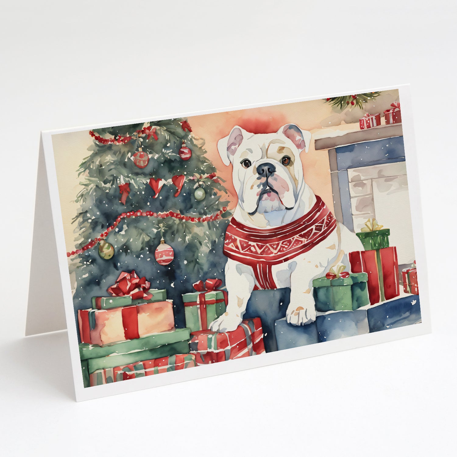Buy this White English Bulldog Christmas Greeting Cards and Envelopes Pack of 8