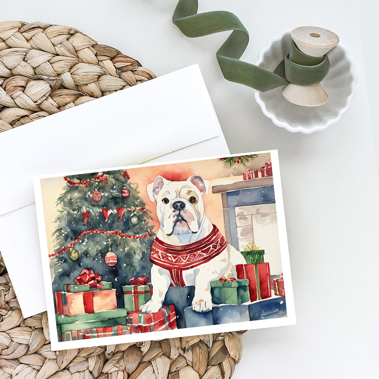 Buy this White English Bulldog Christmas Greeting Cards and Envelopes Pack of 8