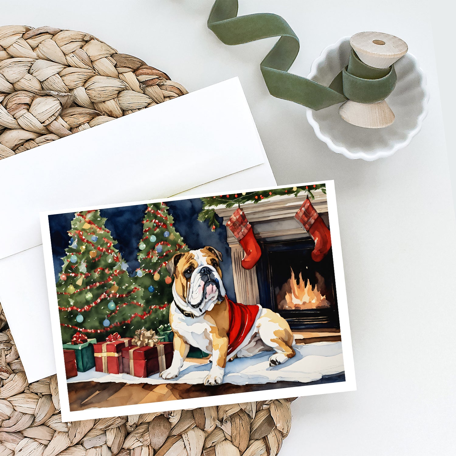 English Bulldog Christmas Greeting Cards and Envelopes Pack of 8