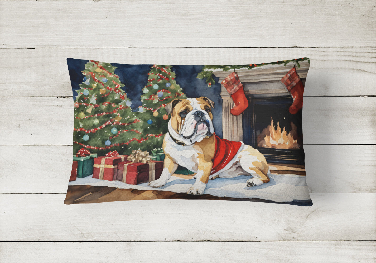 English Bulldog Christmas Fabric Decorative Pillow