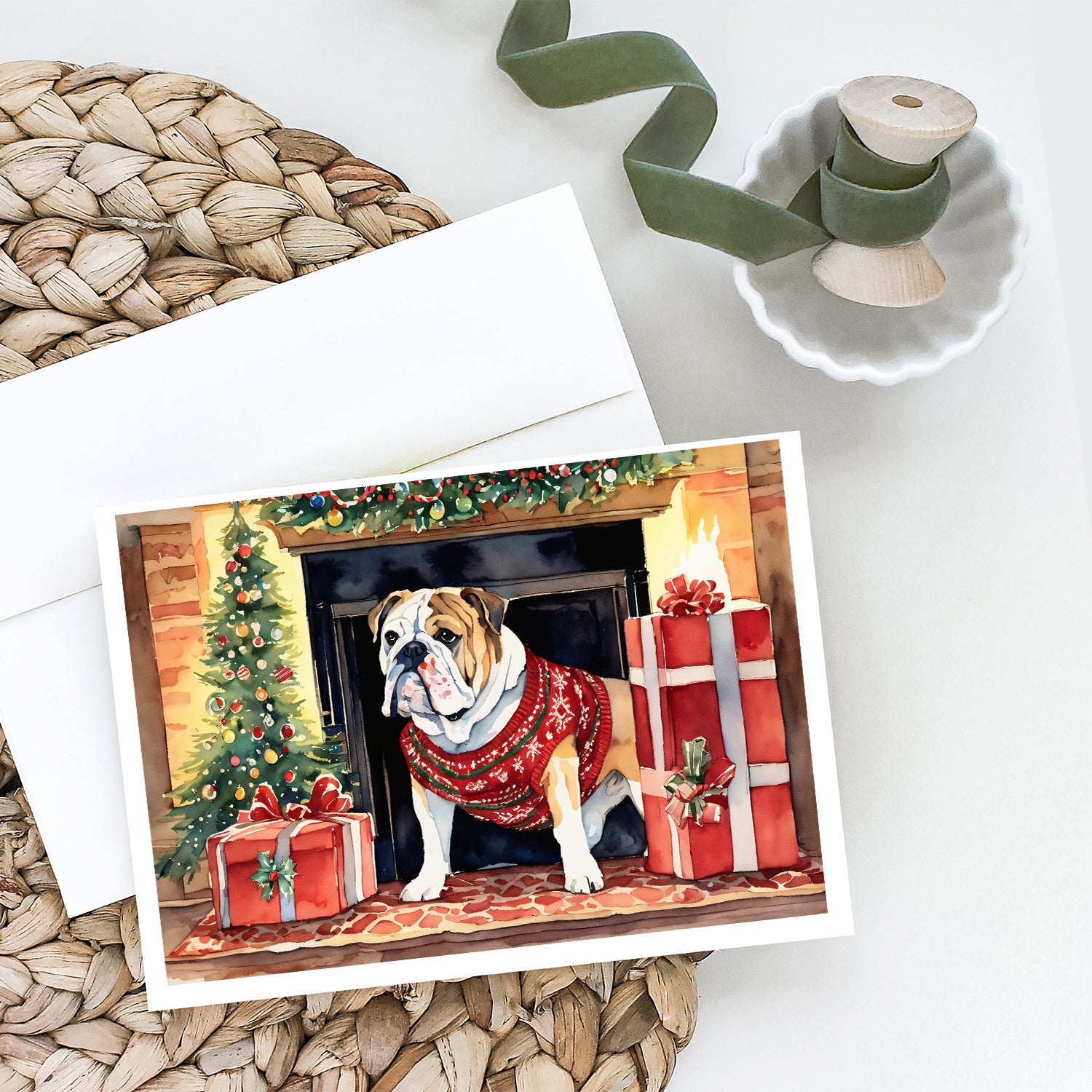 English Bulldog Christmas Greeting Cards and Envelopes Pack of 8