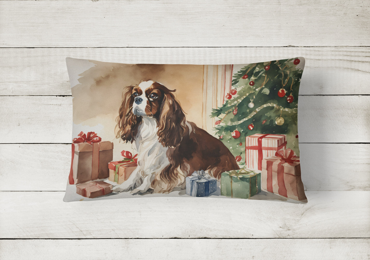 Cavalier Spaniel Christmas Fabric Decorative Pillow