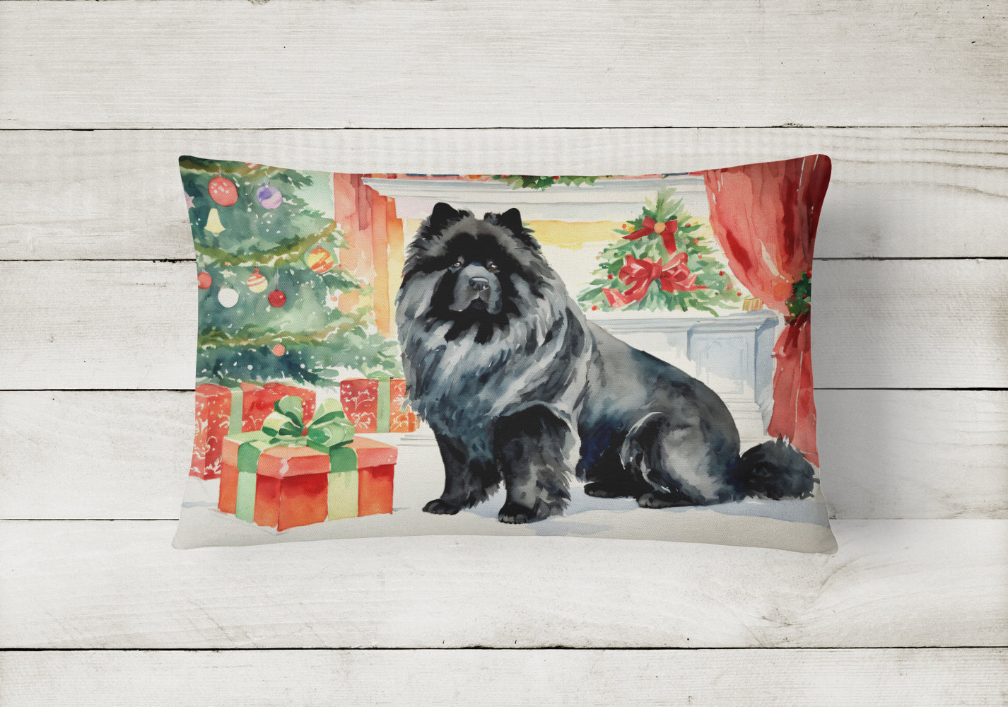 Black Chow Chow Christmas Fabric Decorative Pillow