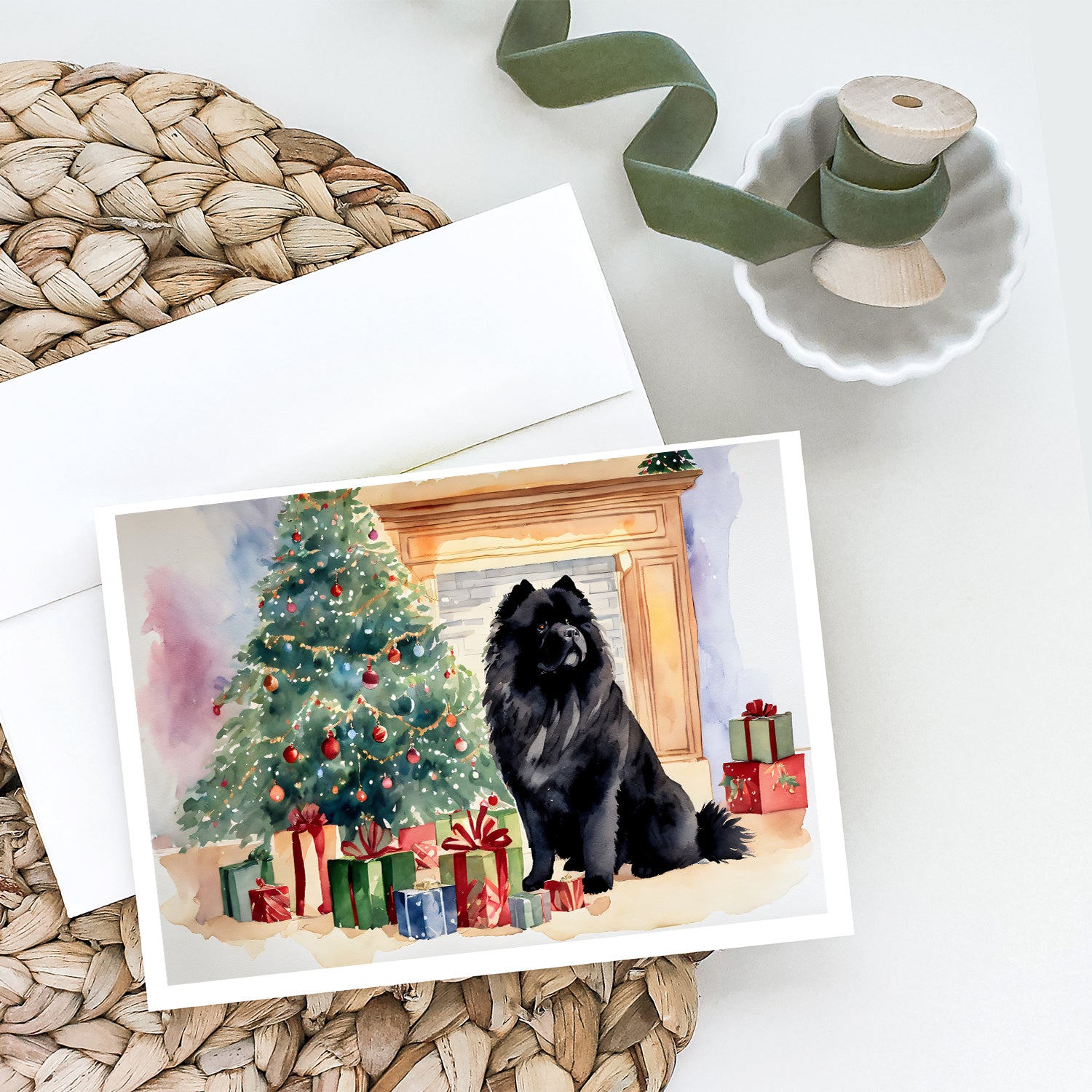Black Chow Chow Christmas Greeting Cards and Envelopes Pack of 8