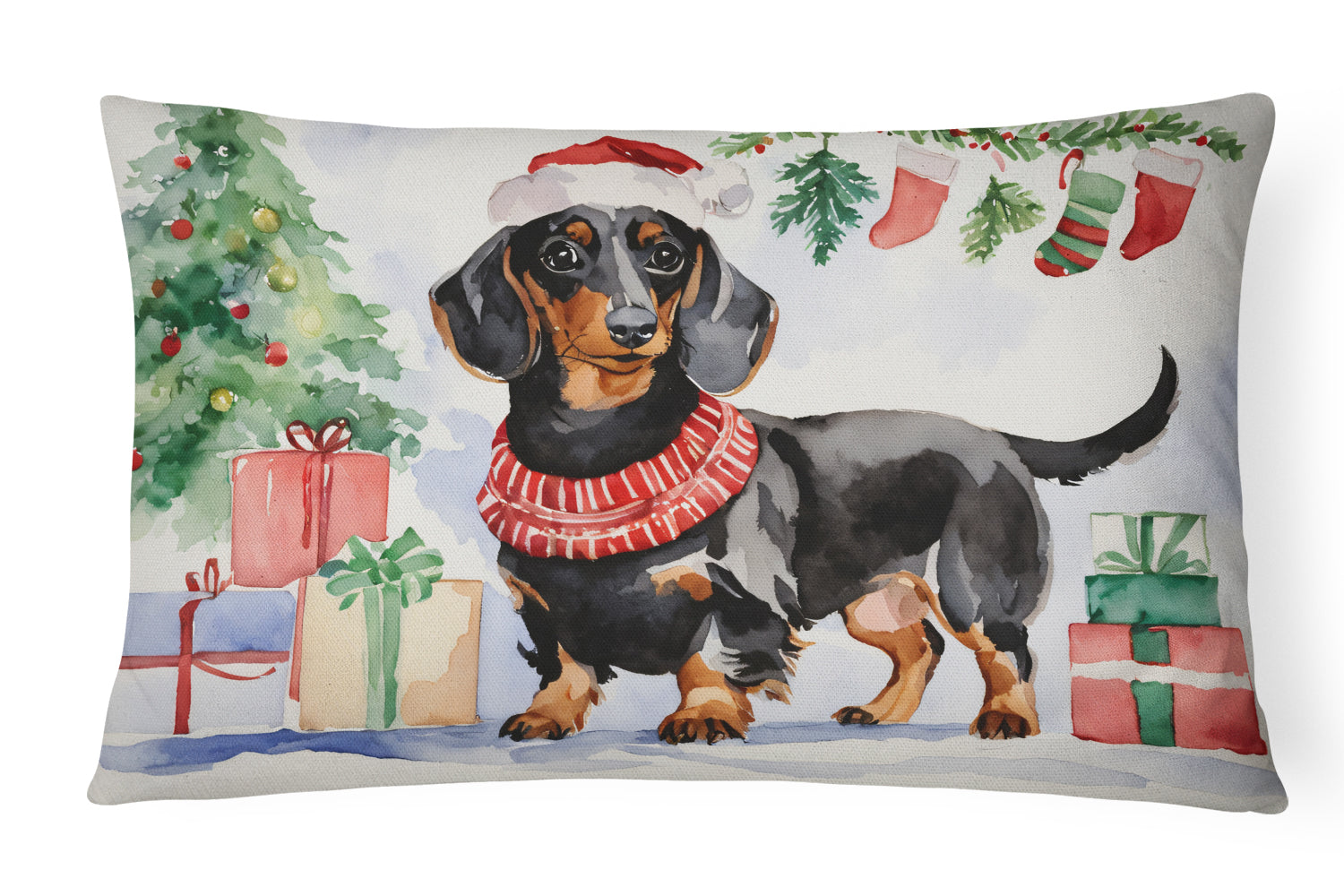 Buy this Black and Tan Dachshund Christmas Fabric Decorative Pillow