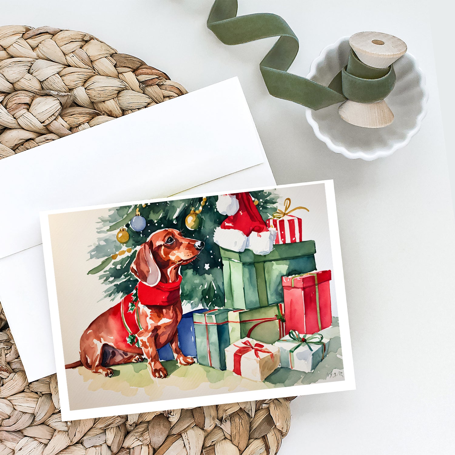 Dachshund Christmas Greeting Cards and Envelopes Pack of 8