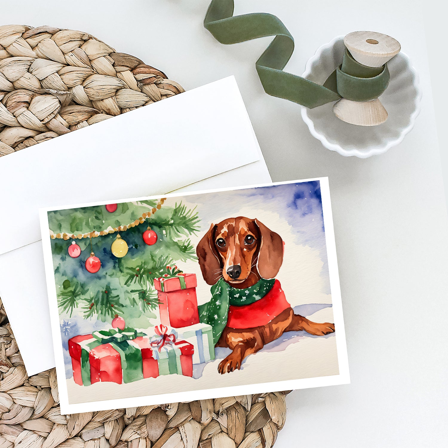 Dachshund Christmas Greeting Cards and Envelopes Pack of 8