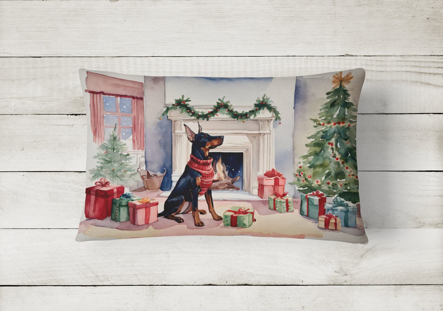 Buy this Doberman Pinscher Christmas Fabric Decorative Pillow