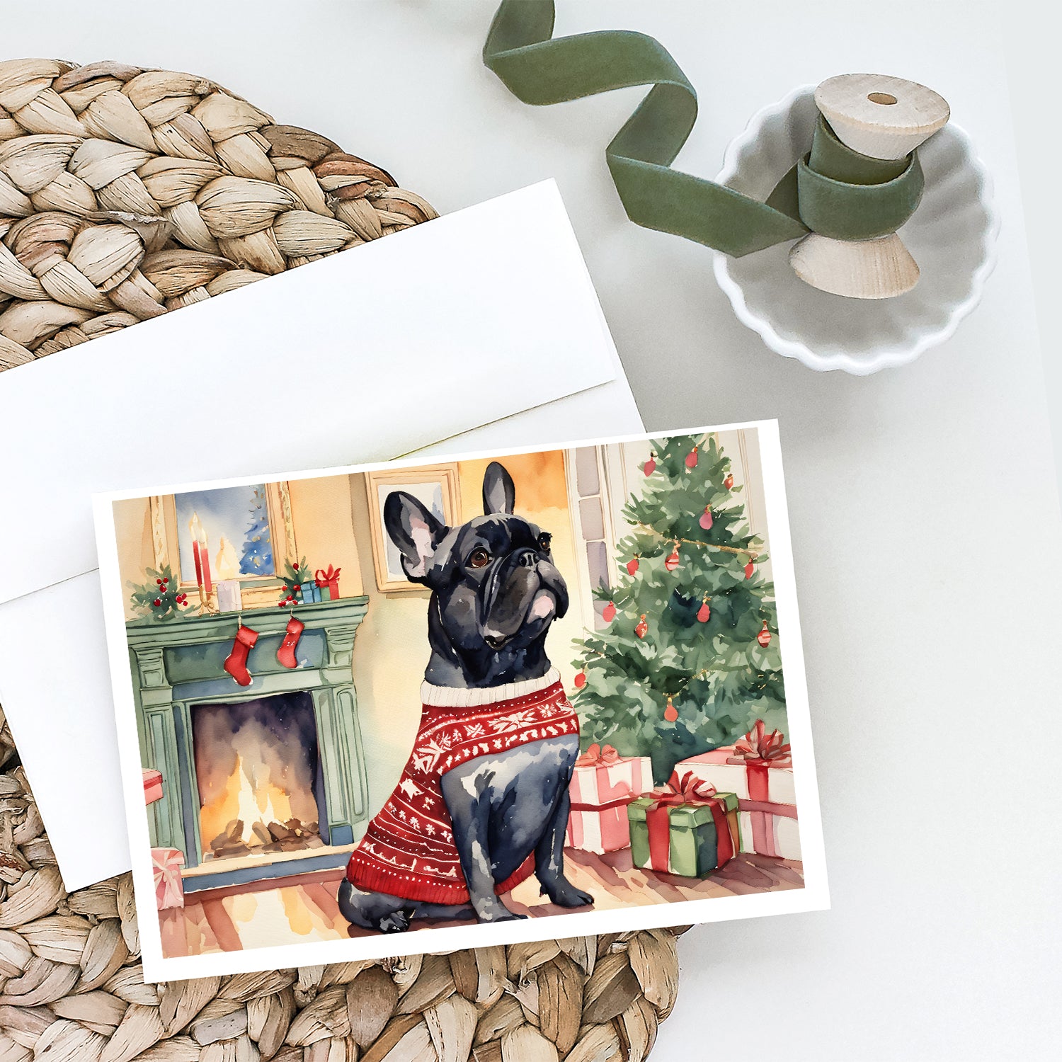 French Bulldog Christmas Greeting Cards and Envelopes Pack of 8