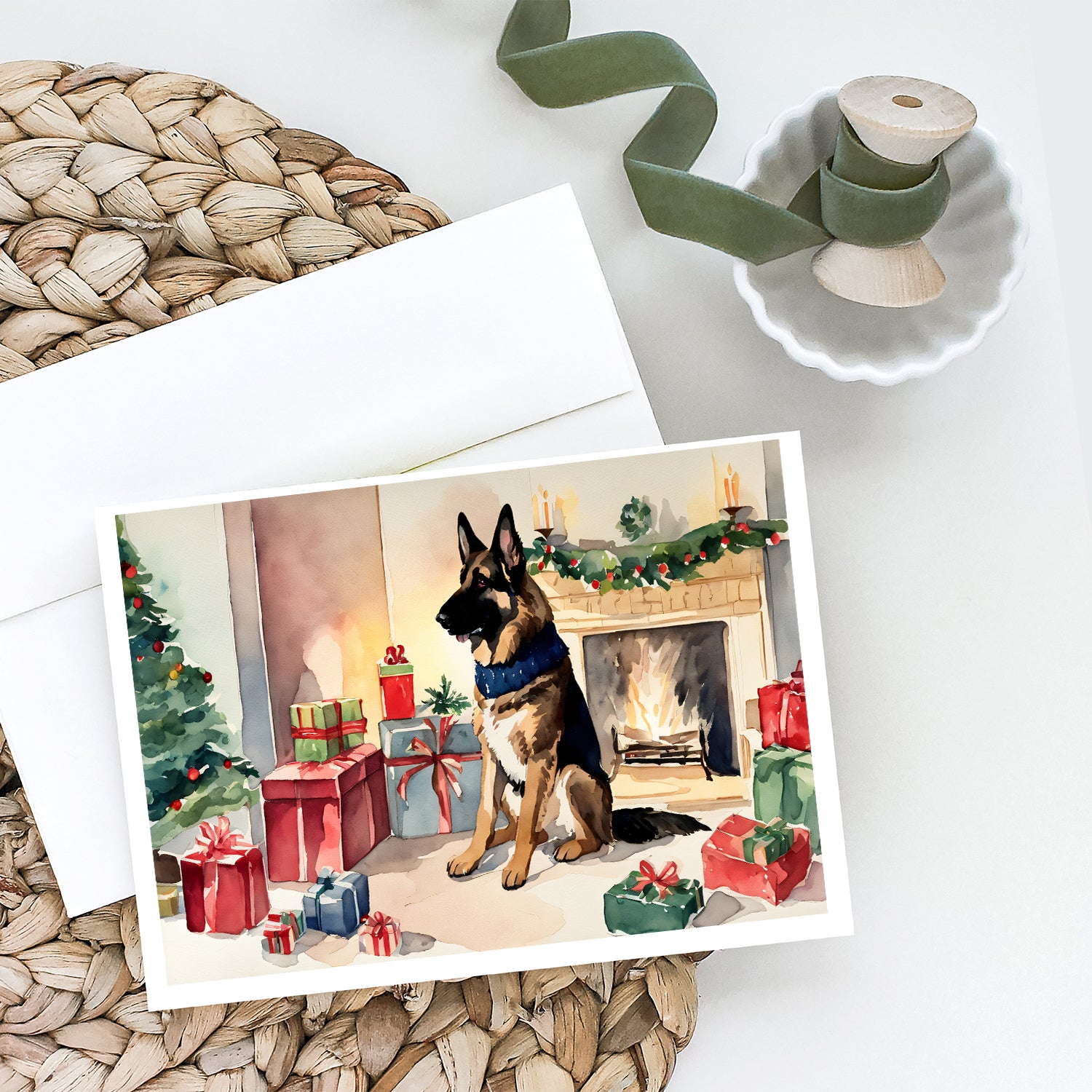 German Shepherd Christmas Greeting Cards and Envelopes Pack of 8