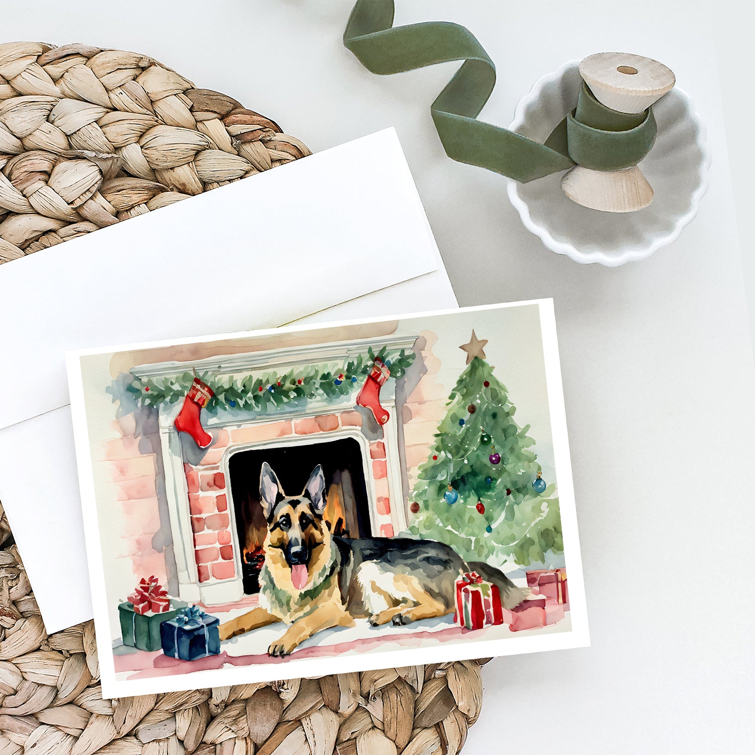 German Shepherd Christmas Greeting Cards and Envelopes Pack of 8