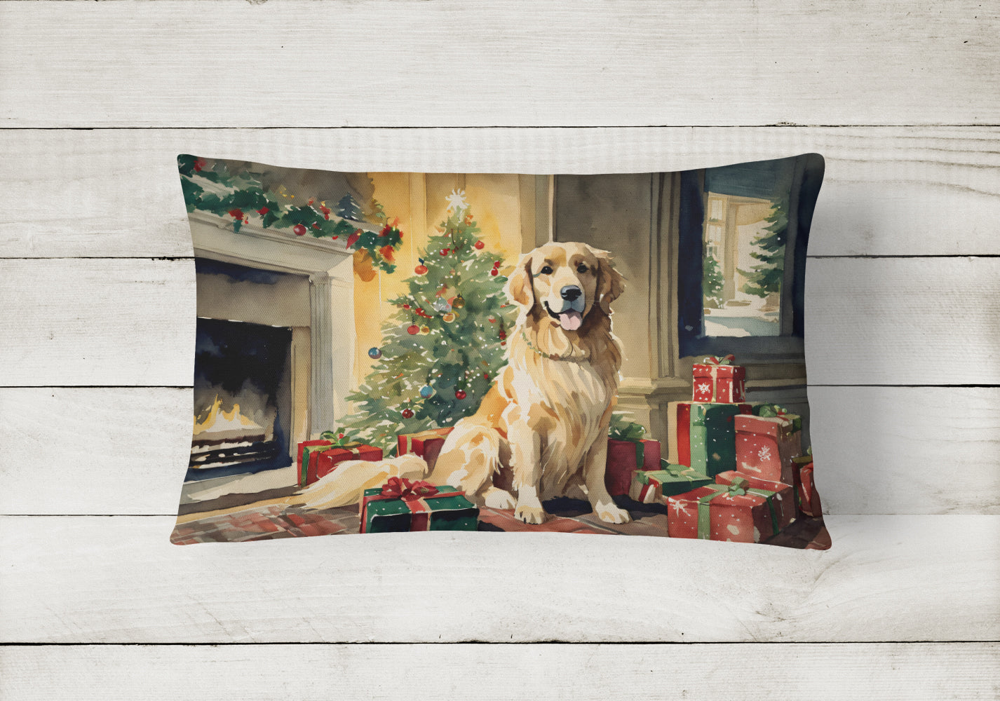 Buy this Golden Retriever Christmas Fabric Decorative Pillow