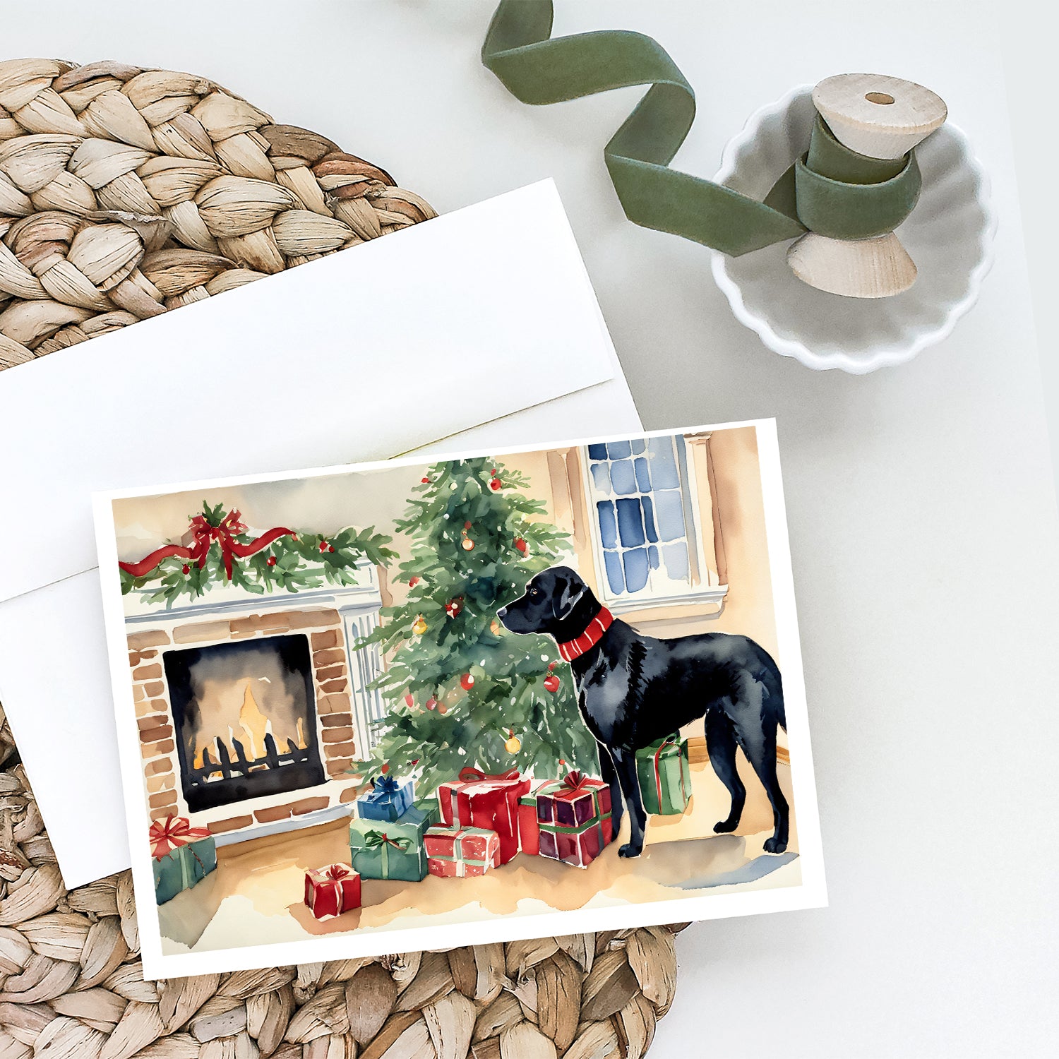 Black Labrador Christmas Greeting Cards and Envelopes Pack of 8